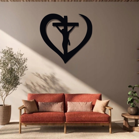 KRZYŻ Z JEZUSEM NA ŚCIANĘ OBRAZ Krzyż Serce do SYPIALNI