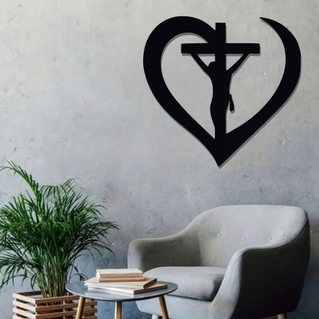 KRZYŻ Z JEZUSEM NA ŚCIANĘ OBRAZ Krzyż Serce do SYPIALNI