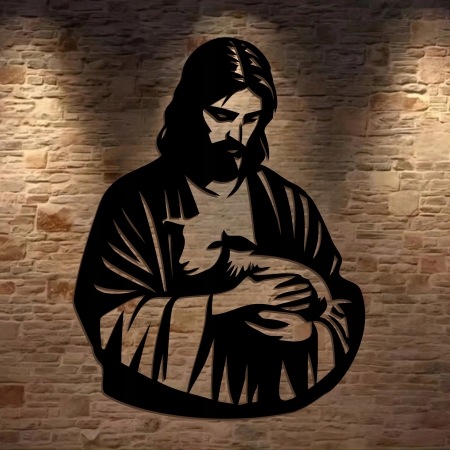 JEZUS Z OWIECZKĄ NA ŚCIANĘ Jezus dobry pasterz Nowoczesny AŻUROWY OBRAZ