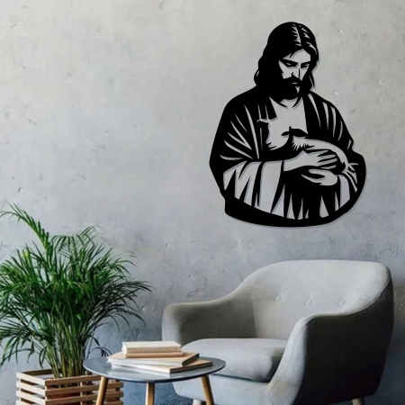 JEZUS Z OWIECZKĄ NA ŚCIANĘ Jezus dobry pasterz Nowoczesny AŻUROWY OBRAZ