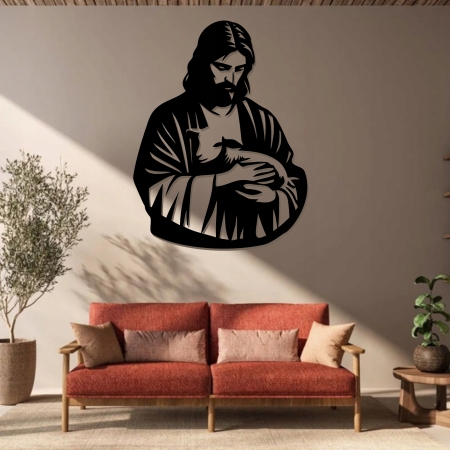 JEZUS Z OWIECZKĄ NA ŚCIANĘ Jezus dobry pasterz Nowoczesny AŻUROWY OBRAZ